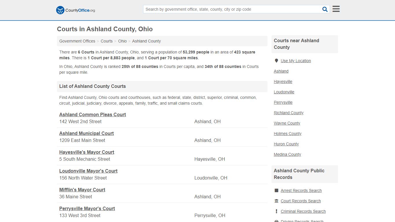 Courts - Ashland County, OH (Court Records & Calendars)